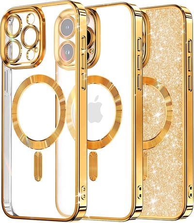 Hoesje geschikt voor Apple iPhone 16 Pro - Techsuit Luxury Glitter Back Cover - Geschikt voor MagSafe - Goud