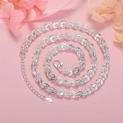 925 Sterling Zilver Mooie Draaibank Gegraveerde Patroon Ketting Ketting Voor Vrouwen Mode Feest Bruiloft Dame Sieraden Geschenken 18 inches 45 cm gray