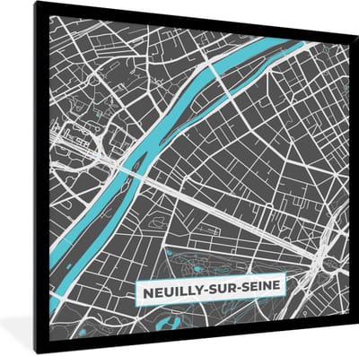 Fotolijst incl. Poster - Plattegrond - Kaart - Frankrijk - Neuilly-sur-Seine - Plattegrond - 40x40 cm - Posterlijst - Stadskaart