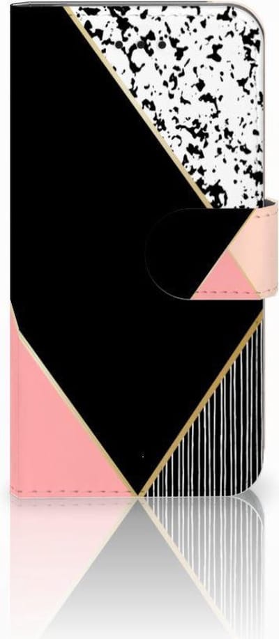 Apple iPhone X | Xs Book Case Zwart Roze Vormen