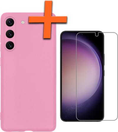 Hoes - Met Screenprotector - Geschikt voor Samsung Galaxy S23 - Sterk & Shockproof - Back Cover - Siliconen Case - Telefoon Hoes - Lichtroze