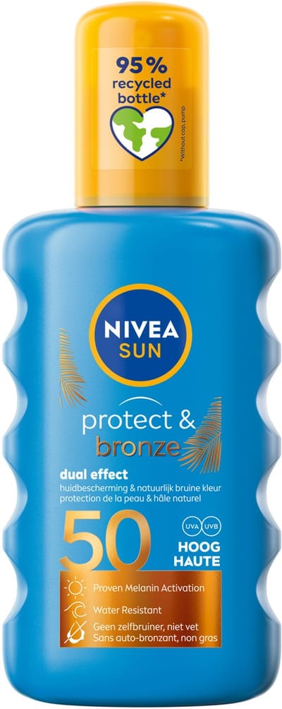 NIVEA SUN Protect & Bronze Zonnebrand Spray - SPF 50 - Zonnespray - Waterproof - Beschermt en stimuleert een bruine huid - Met pro-melanine extract - 200 ml