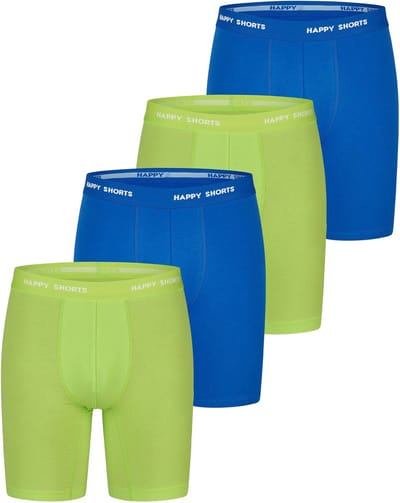 Happy Shorts Heren Boxershorts Met Lange Pijpen Boxer Briefs 4-Pack Neon Lime/Blauw - Maat L