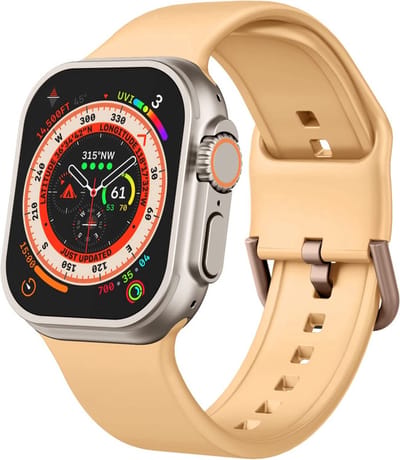Siliconen bandje - geschikt voor Apple Watch series 1/2/3/4/5/6/7/8/9/10/11/ SE (1,2,3) / Ultra (1,2,3) met maat 44 mm / 45 mm / 46 mm / 49 mm - Okergeel