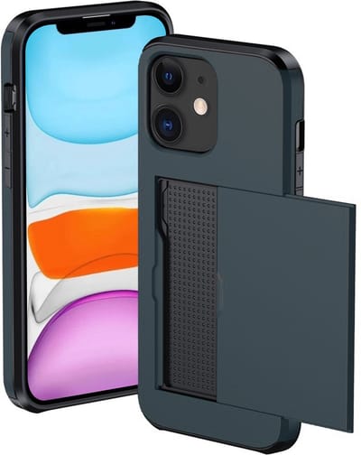 Hoesje Geschikt voor iPhone 11 Hoesje Met Pasjeshouder Hard Case Met Kaarthouder - Hoes Geschikt voor iPhone 11 Hoesje Pashouder Case - Donkerblauw
