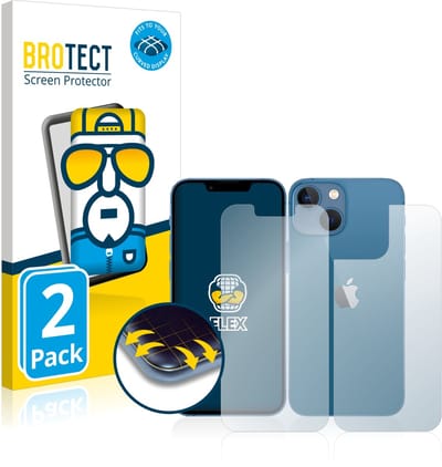BROTECT - Screenprotector voor Apple iPhone 13 mini (Voor+Achter) - Folie Beschermfolie transparant volledig dekking - 2 Stuks