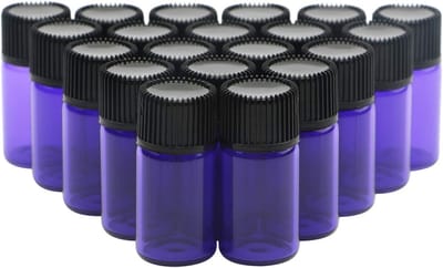 20 Stuks Draagbare Mini Glazen Monster Flesjes met Orifice Reducer en Zwarte Schroefdop voor Essentiële Olie, Aromatherapie en Parfumgebruik