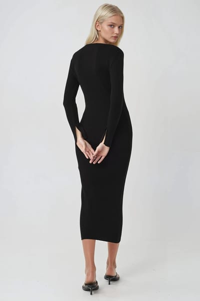 V-Hals Textured Maxi Tricot Jurk met Split