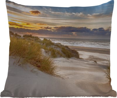Tuinkussen - Strand - Duin - Gras - Zonsondergang - Zee - 40x40 cm - Weerbestendig
