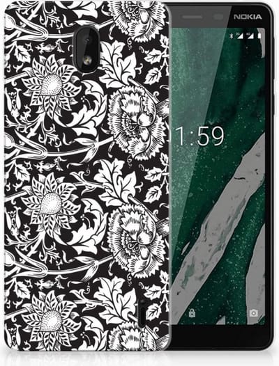 Nokia 1 Plus TPU Case Black Flowers