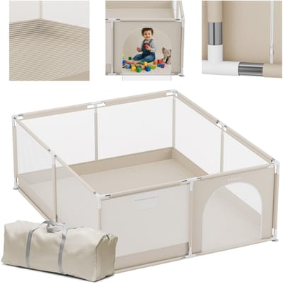 Tulano - Cozy 28 - Grondbox / baby box / kinderboeken - 180x200 cm - Voor binnen en buiten - beige - ademend gaas - EN71 gecertificeerd - 6 tot 36 maanden - Beige