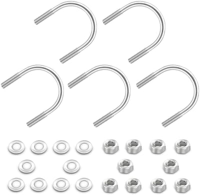 RVS M8 x 50mm U-Bolt met Moeren en Vlakke Reparatiering - Set van 5 Stuks voor Bevestiging en Ondersteuning