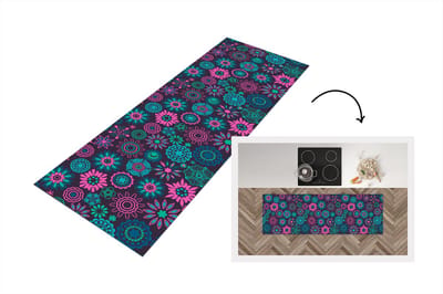 Keukenloper - Loper keuken - Neon - Bloemen - Patronen - 150x50 cm - Keukenloper vinyl
