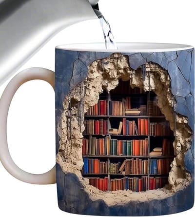 Koffiemok met 3D Boekenplank - Unieke Keramische Mok voor Koffie, Thee en Cadeaus, Ideaal voor Boekliefhebbers en Reizigers