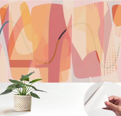 Wallfluent Zelfklevend Behang - Kleurrijke abstractie Stickerbehang op rol - 152x104 cm - Oranje Zelfklevend Behang - Herpositioneerbaar - Voor de woonkamer, slaapkamer en kantoor Zelfklevend Behang