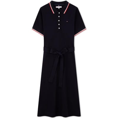 Tommy Hilfiger Elegante Casual Vijfknops Taille-Strik Afgewerkte Getailleerde Polojurk Damesjurken Marineblauw WW0WW41777 S white