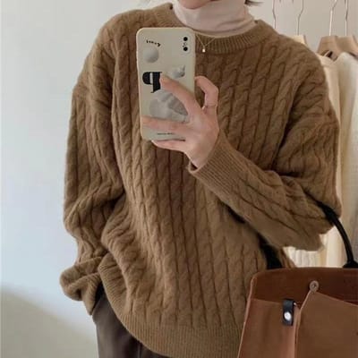 Pull en velours de vison Automne et Hiver pour Femme Lâche Décontracté Épais Pull à col roulé de base OneSize brun foncé