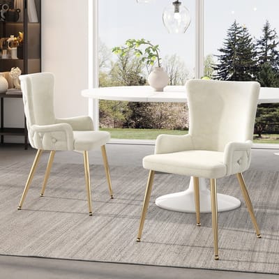 REDOM - Eetkamerstoelen 2-Delige Set - Fluweel - Metalen Poten - Modern - Beige En Goud