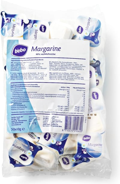 BEBO Margarine cups - kleine verpakking - 50 stuks x 10 gram