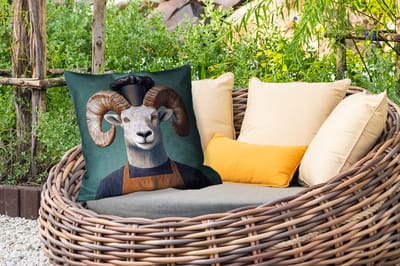 Sierkussen Buiten - Geit - Hoorns - Kokskleding - 60x60 cm - Weerbestendig