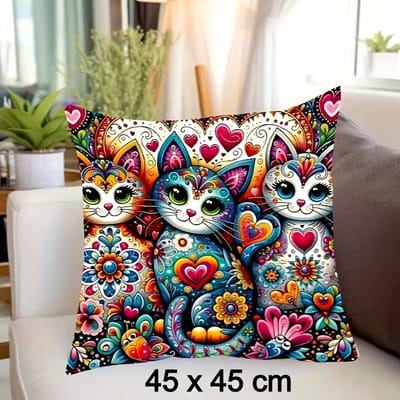 Allernieuwste.nl® Kussenhoes Boho Fleurige Katten Kitten – Zachte Kussensloop 45x45 cm – Verborgen Ritssluiting – Decoratief Sierkussen voor Woonkamer, Slaapkamer & Bank