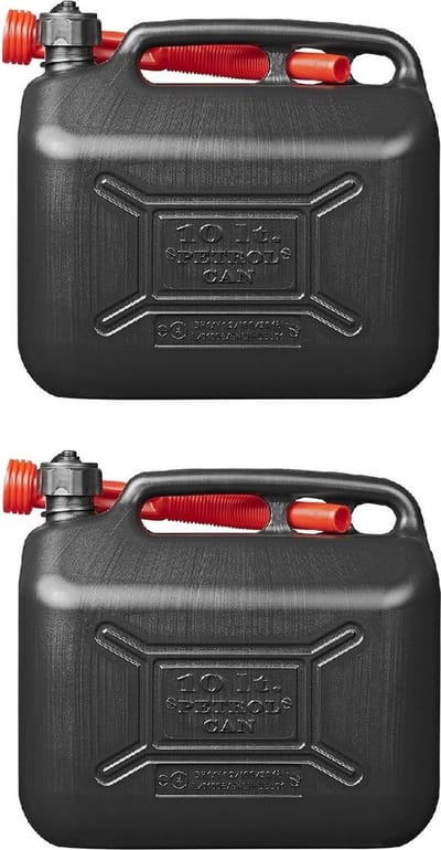 Pro Plus jerrycan/benzinetank - 2x - zwart - 10 liter - Voor benzine/diesel - Jerrycans voor onderweg - kunststof