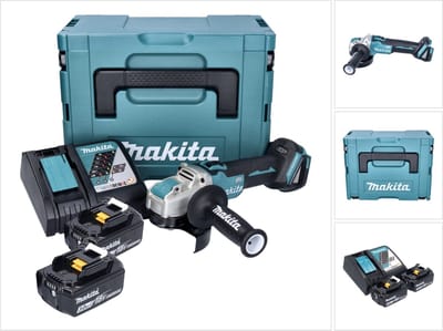 Makita DGA 521 RFX1J accu haakse slijper 18 V 125 mm X-LOCK Brushless + 2x accu 3,0 Ah + oplader + Makpac