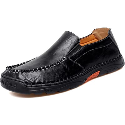 Herfst Plus Size Herenschoenen Nieuwe Instappers Casual Sport Leren Schoenen Brede Voet Platform Handgemaakte Leren Schoenen 47 zwart