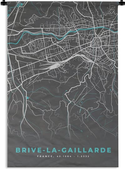 Wandkleed - Wanddoek - Brive-la-Gaillarde - Frankrijk - Stadskaart - Plattegrond - Kaart - 120x180 cm - Wandtapijt