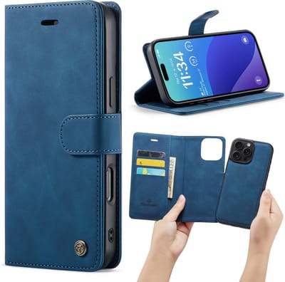 Casemania Hoesje Geschikt voor Apple iPhone 16 Pro - Navy Blue - 2 in 1 Magnetic Book Case