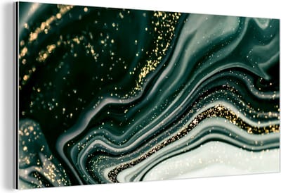 Wanddecoratie Metaal - Aluminium Schilderij Industrieel - Marmerlook - Goud - Groen - Glitter - Design - Marmer - 120x60 cm - Dibond - Foto op aluminium - Industriële muurdecoratie - Voor de woonkamer/slaapkamer