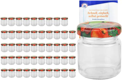Set van 50 bekers 53 ml Naar 43 fruitdecor deksel incl. Diamant Gelierzauber receptenboekje