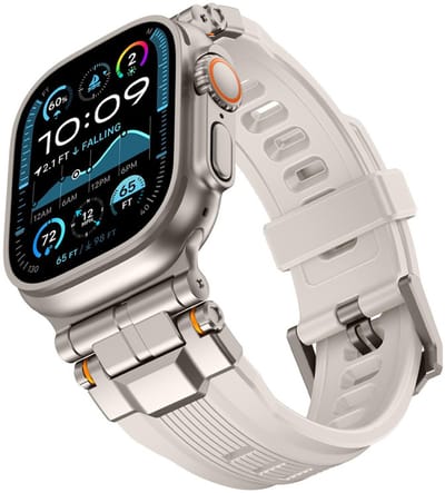 Luxe siliconen met metaal hybride bandje - geschikt voor Apple Watch series 1/2/3/4/5/6/7/8/9/10/11/ SE (1,2,3) / Ultra (1,2,3) met maat 44 mm / 45 mm / 46 mm / 49 mm - premium - starlight