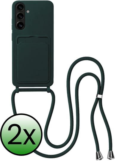 Hoes Geschikt voor Samsung A37 Hoesje Met Koord - Telefoonhoesje Geschikt voor Samsung Galaxy A37 Backcover Met Afneembaar Koord - Donkergroen - 2 Stuks