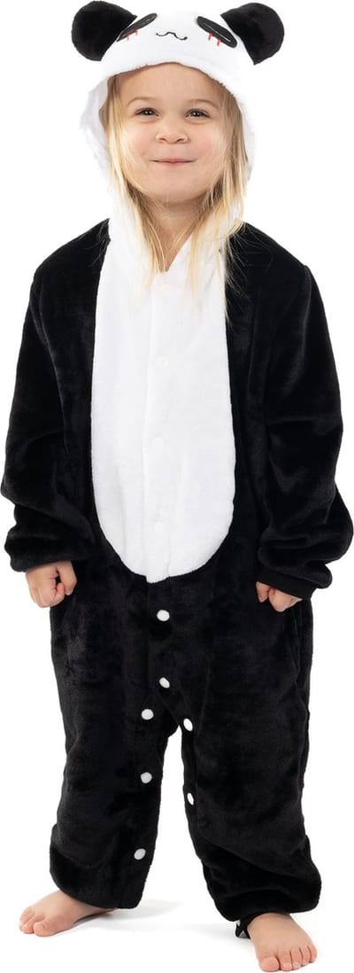 Let op: B-Keuze - KIMU® Onesie Kung Fu Panda Pak - Maat 140-146-152 - Pandapak Kostuum Zwart Wit Beer - Kinder Dierenpak Jumpsuit Pyjama Huispak Jongen Meisje Festival