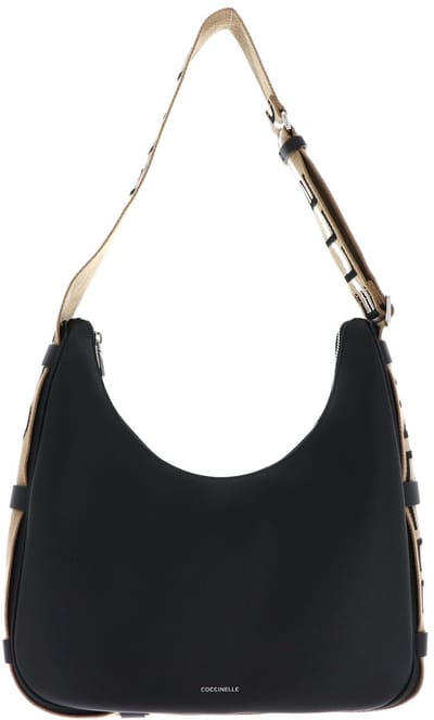 COCCINELLE schoudertas Raquel Handbag Double Grainy Leather Noir / Cognac zwart