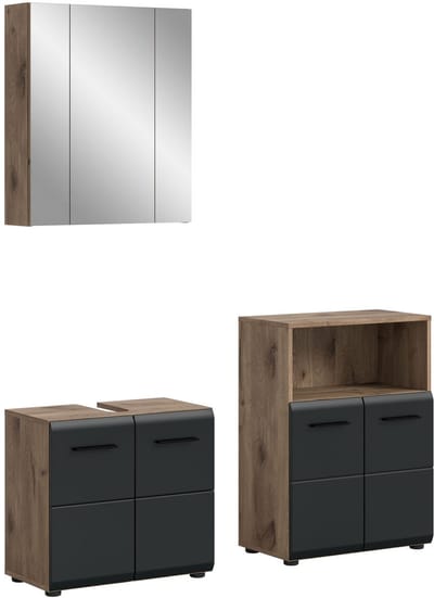 Moderne 3-delige badcombinatie - Zwart mat en eiken - 135x185 cm - Ruime opbergkasten
