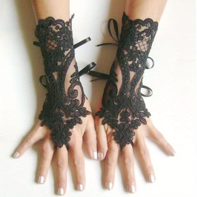Nouveaux Gants de Mariage pour Femmes Sans Doigts Dentelle Blanc Noir Haute Qualité Gants de Mariage Moufles Accessoire Fille Fête Gants Sexy Guante One Size noir
