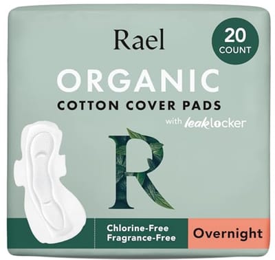 Rael Maandverband van biologisch katoen - zwaar absorberend vermogen voor nacht, ultradunne menstruatiemads met vleugels voor vrouwen, ongeparfumeerd, hypoallergeen, veganistisch (Nachts, 20 stuks)