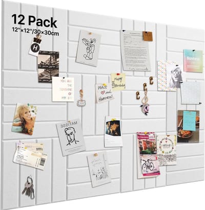 Decoratieve Vilt Prikbord met 60 Duimspijkers, Vouwbaar Fotobord, Memo- en Mededelingenbord, 1 cm Dikke Vilt, 30 x 30 cm, Wit, Set van 12 Stuks