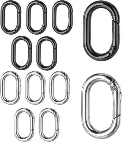 Dailygoods - 12 stuks veerkarabijngespen, ovale veerring, vaste ontspanner voor sleutelhanger, karabijnhaak voor outdoor-wandelingen, voor tas, portemonnee, sleutelhanger, doe-het-zelf