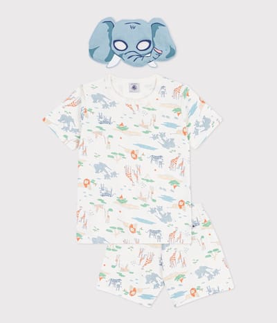 Petit Bateau Korte katoenen verkleedpyjama met savanneprint voor kinderen Jongens Pyjamaset - Wit / Meerkleurig