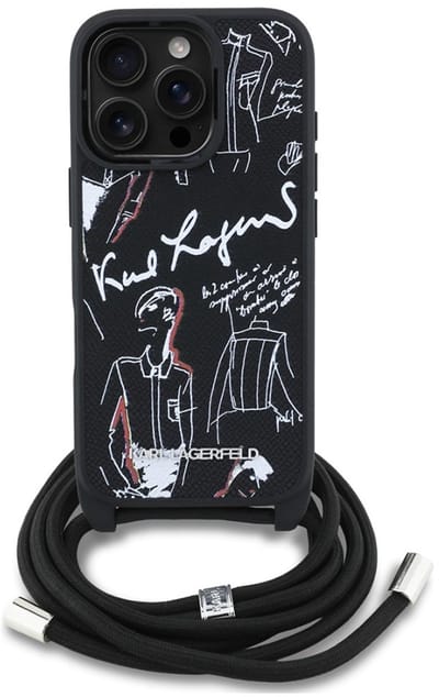 Karl Lagerfeld Crossbody Grained Pattern & Logo Case for iPhone 16 Pro Max - Black
