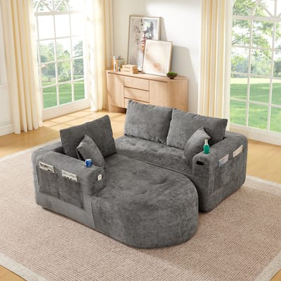 MIVRAY Hoekbank L-vorm - Modulaire Cloud Sofa Met Bekerhouder En Opbergvakken - Voor Woonkamer - Stoffen Bekleding - Grijs
