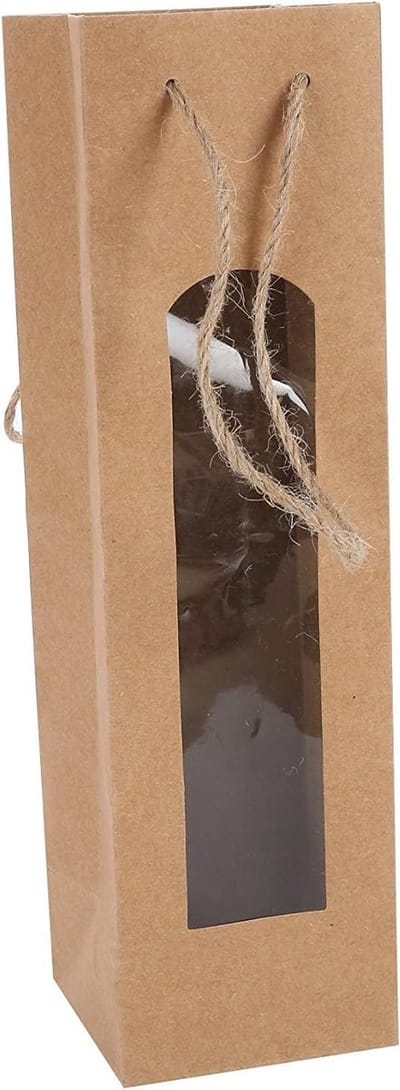 Wijnfleszakjes van kraftpapier met venster 12 stuks - bruin - feestartikelen - cadeauverpakking