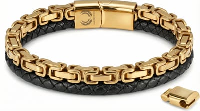 Armband heren goud/ zwart - Schakelarmband staal zwart - goudkleurig - Mauro vinci® Virto - 19,5cm tot 21cm verstelbaar - Met luxe verpakking