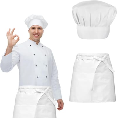 Verstelbare Koksbaret en Schort Set, Ademend Koks Schort voor Thuis, Restaurants en Bakkerijen, Perfect voor Koks en Bakliefhebbers