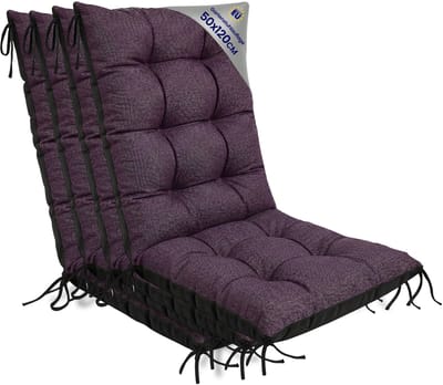 Tuinstoelkussens Hoge Rug Set: 4x 50x120 cm - Kussens voor Tuinstoelen & Standenstoel Terrasstoel Bordeaux Eco linnen Stoelkussens Tuin Zitkussen Extra Dik 10 cm met Bindlinten