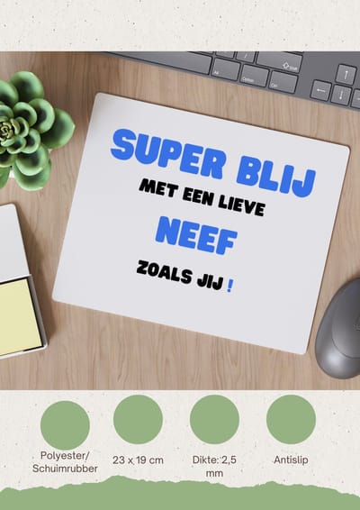 Akyol - super blij met een lieve neef zoals jij Muismat - Neef - de liefste neef - verjaardag - cadeautje voor neef - neef artikelen - kado - geschenk - 23 bij 19 cm
