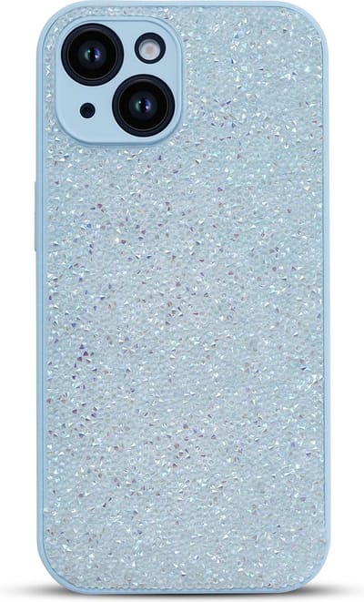 Casemania Hoesje Geschikt voor Apple iPhone 15 - Blauw - Diamant Glitter Back Cover